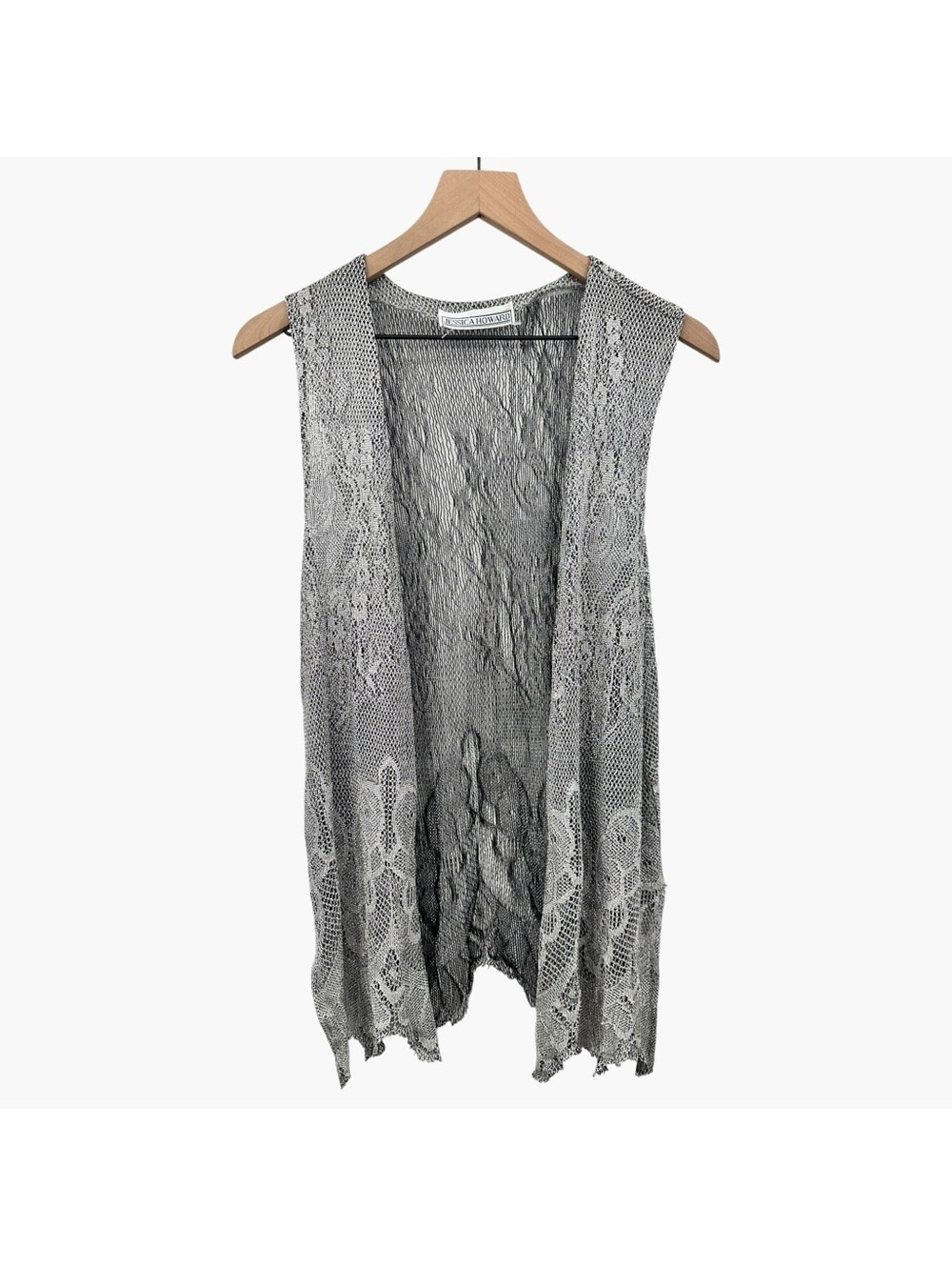 Vintage silver lace open front vest festival